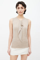 Hermès Beige Cashmere & Silk Blend Ruffle Top