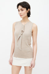 Hermès Beige Cashmere & Silk Blend Ruffle Top