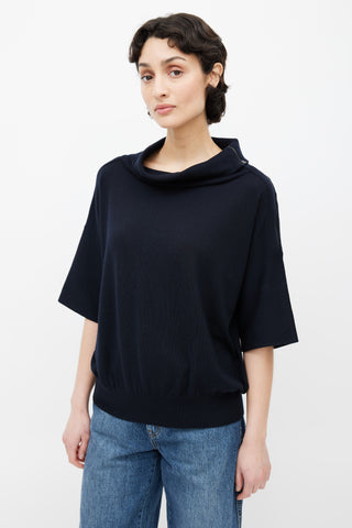 Hermès Black Cashmere Zip Short Sleeve Sweater