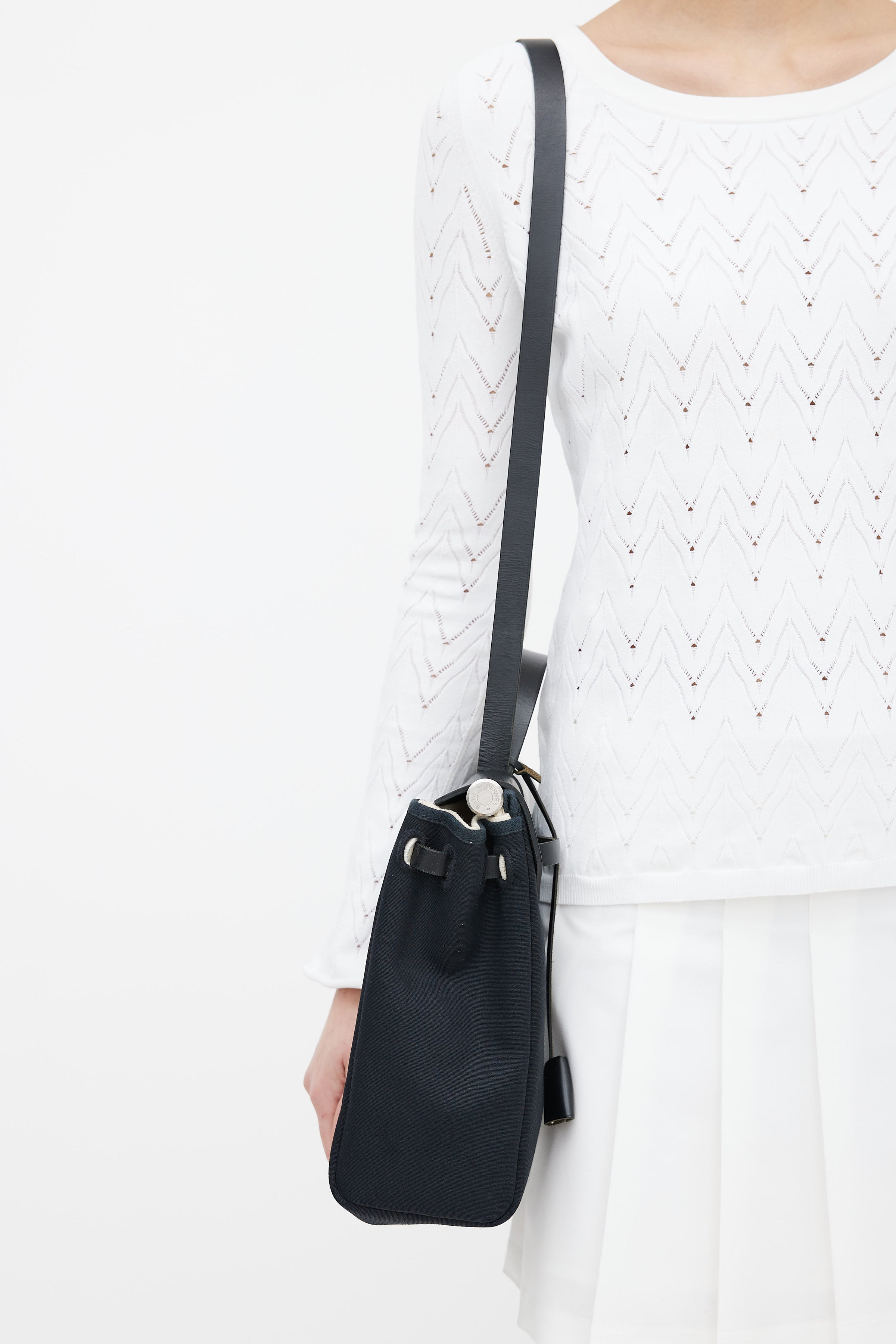 Hermès Hermes White Canvas Herbag TPM Crossbody Bag Black Leather