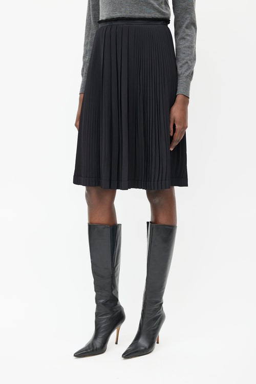 Hermès Black Pleated Logo Skirt