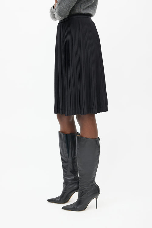 Hermès Black Pleated Logo Skirt