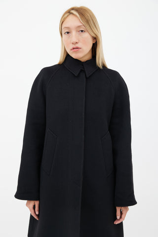 Hermès Black Wool & Brown Pattern Lining Coat
