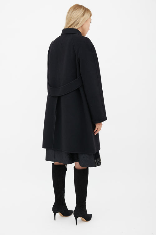 Hermès Black Wool & Brown Pattern Lining Coat