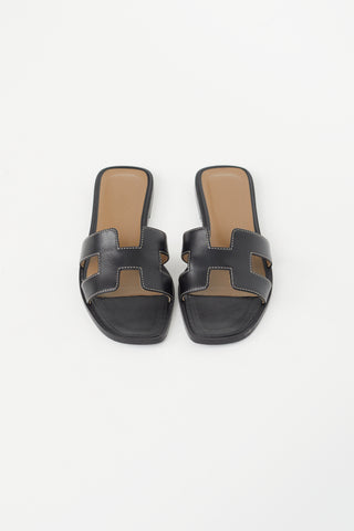 Hermès Black Leather Oran Flat Sandal