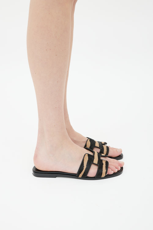 Hermès Black Oasis Moire Calfskin Flat  Sandal