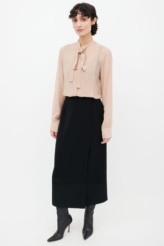Hermès Black Silk Midi Pencil Skirt
