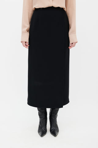 Hermès Black Silk Midi Pencil Skirt