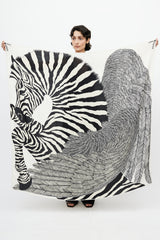 Hermès Black & Cream Cashmere Pegasus 140 Print Shawl