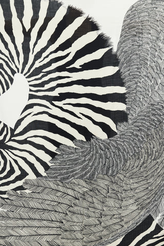 Hermès Black & Cream Cashmere Pegasus 140 Print Shawl