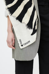 Hermès Black & Cream Cashmere Pegasus 140 Print Shawl