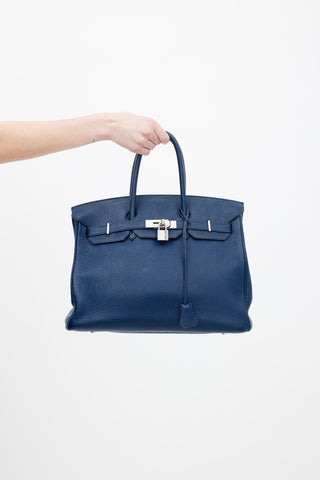 Hermès 2010 Bleu de Malte Clemence Birkin 35 Bag