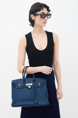 Hermès 2010 Bleu de Malte Clemence Birkin 35 Bag