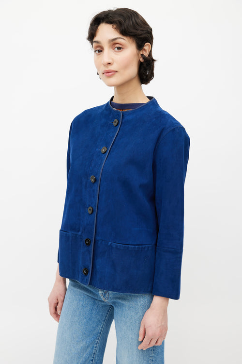 Hermès Blue Suede Button Up Jacket