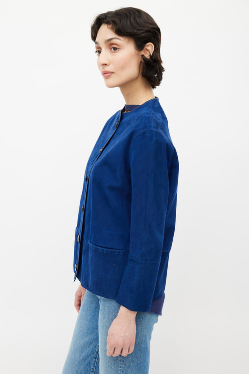 Hermès Blue Suede Button Up Jacket