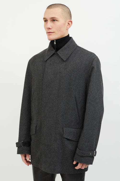 Hermès Dark Grey Wool Leather Lined Coat