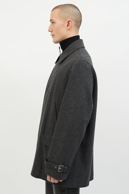 Hermès Dark Grey Wool Leather Lined Coat