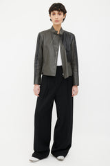 Hermès Grey & Black Leather Moto Jacket