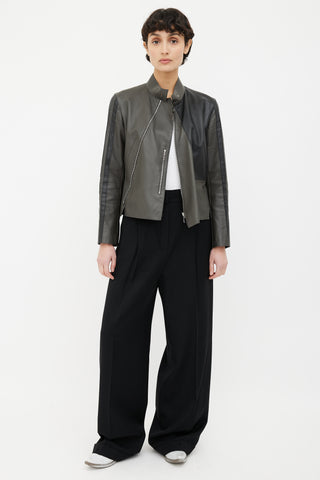 Hermès Grey & Black Leather Moto Jacket