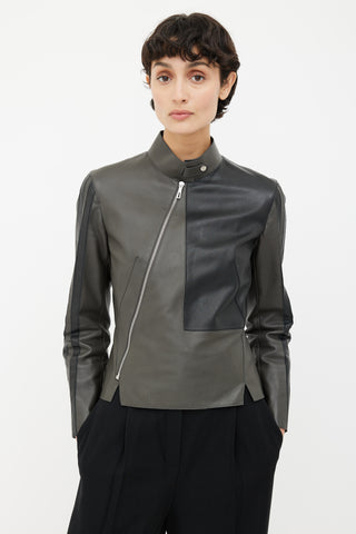 Hermès Grey & Black Leather Moto Jacket