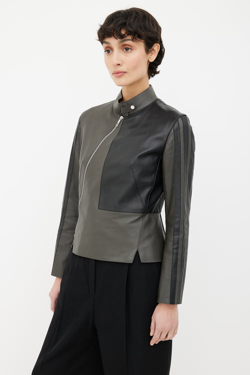 Hermès Grey & Black Leather Moto Jacket