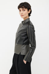 Hermès Grey & Black Leather Moto Jacket