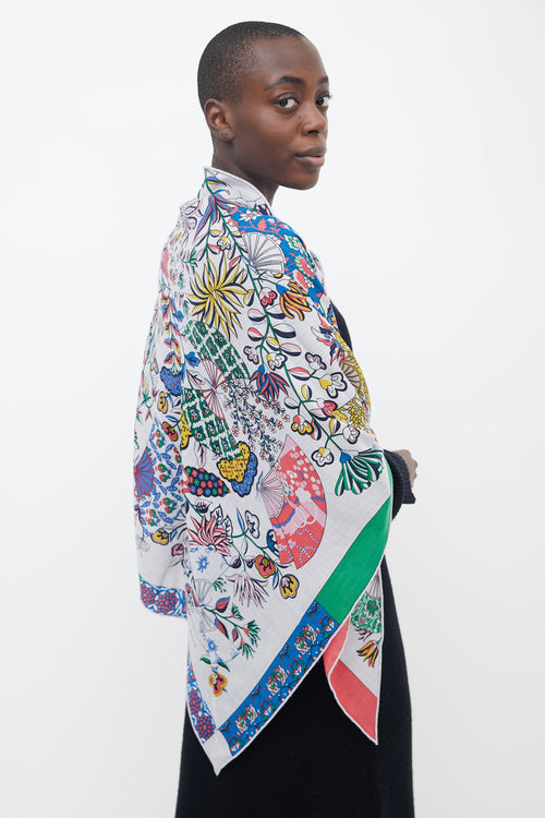 Hermès Multicolor Floral Fan Triangle Scarf