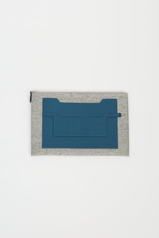 Hermès Grey Felt & Blue Leather Toodoo Pouch