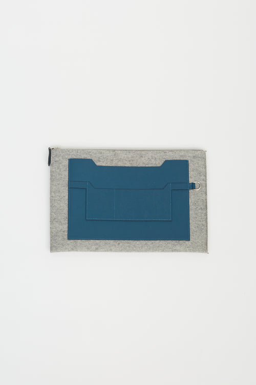 Hermès Grey Felt & Blue Leather Toodoo Pouch