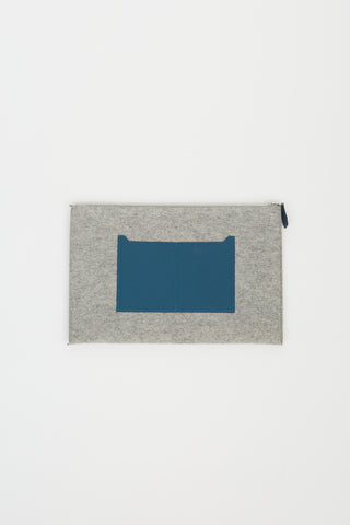 Hermès Grey Felt & Blue Leather Toodoo Pouch