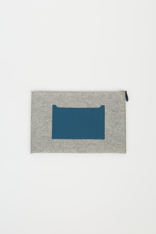 Hermès Grey Felt & Blue Leather Toodoo Pouch