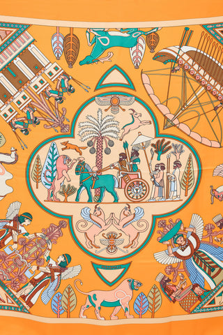 Hermès Orange & Multicolor Silk Persepolis Scarf