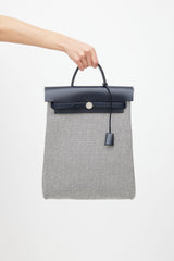 Hermès Navy & White Canvas Herbag PM Leather Backpack