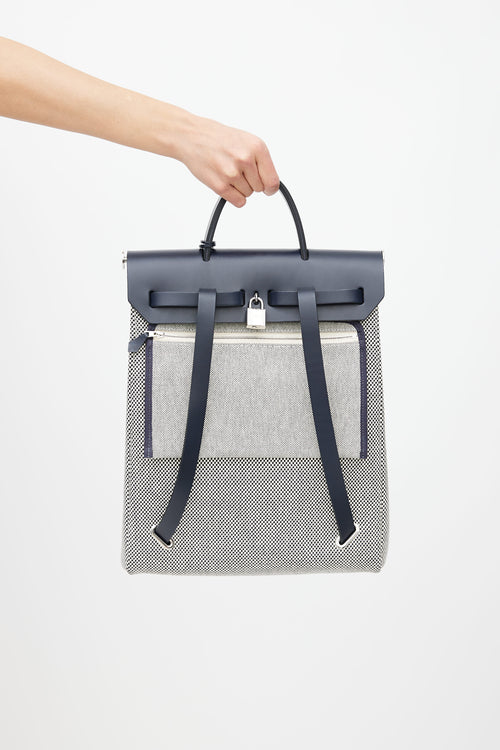 Hermès Navy & White Canvas Herbag PM Leather Backpack