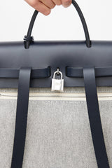 Hermès Navy & White Canvas Herbag PM Leather Backpack