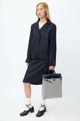 Hermès Navy & White Canvas Herbag PM Leather Backpack