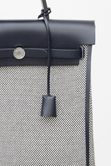 Hermès Navy & White Canvas Herbag PM Leather Backpack