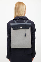 Hermès Navy & White Canvas Herbag PM Leather Backpack