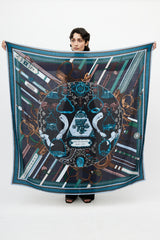 Hermès Navy Cashmere & Silk Duo D'Étries 140 Print Shawl