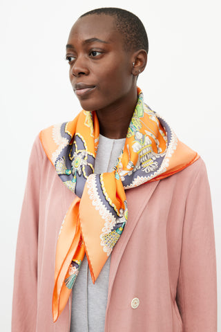 Hermès Orange & Multi Paperoles 90 Print Scarf