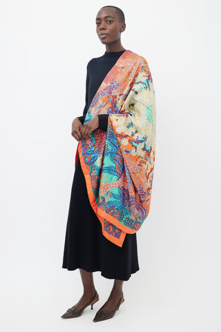 Hermès Multicolor Floral Annie Faivre Silk Shawl Scarf