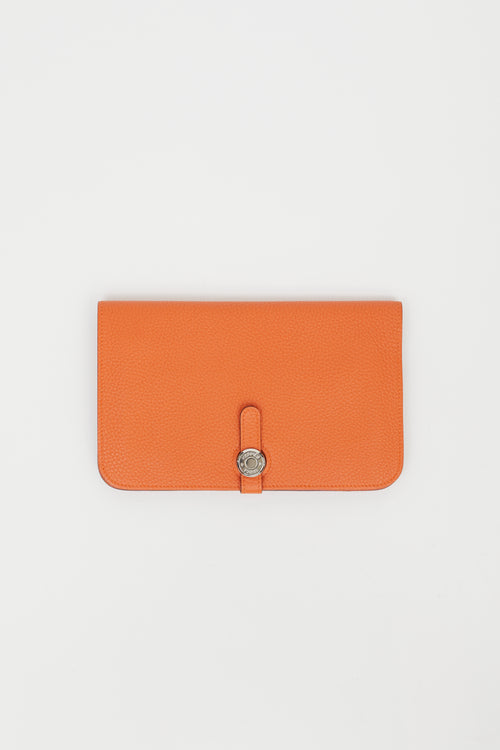 Hermès Orange Clemence Leather Dogon Travel Wallet