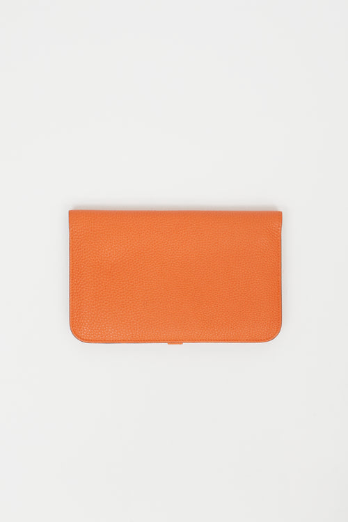 Hermès Orange Clemence Leather Dogon Travel Wallet