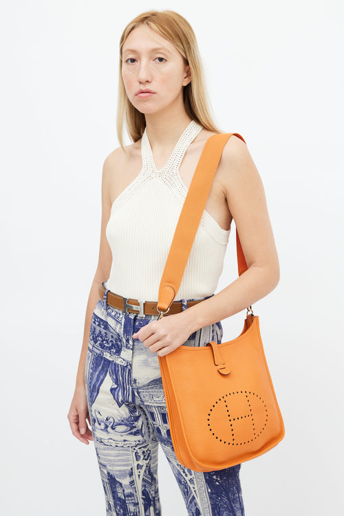 Hermès Orange Clemence Leather Evelyn Togo PM Shoulder Bag