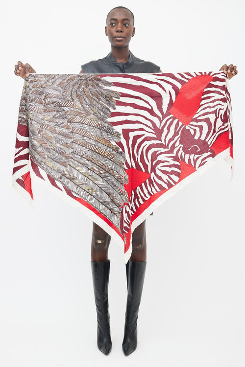 Hermès Red Multi Pegasus Triangle Cashmere Scarf