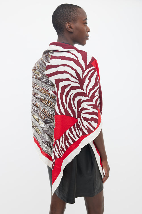 Hermès Red Multi Pegasus Triangle Cashmere Scarf