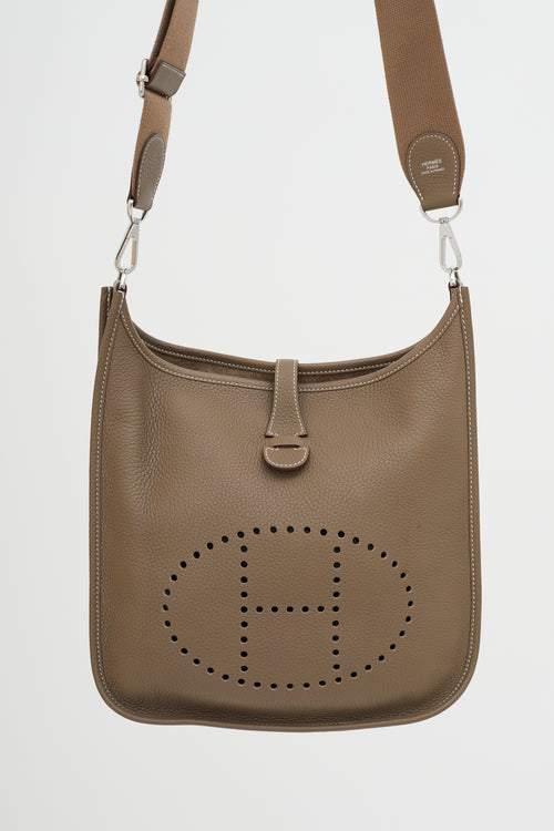Hermès Taupe Clemence Leather Evelyne Bag