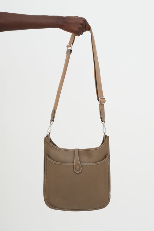 Hermès Taupe Clemence Leather Evelyne Bag
