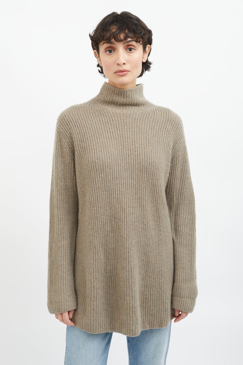 Hermès Brown Cashmere Mock Neck Knit Sweater