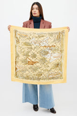 Hermès Yellow, Green & Beige Silk Grand Vent Scarf